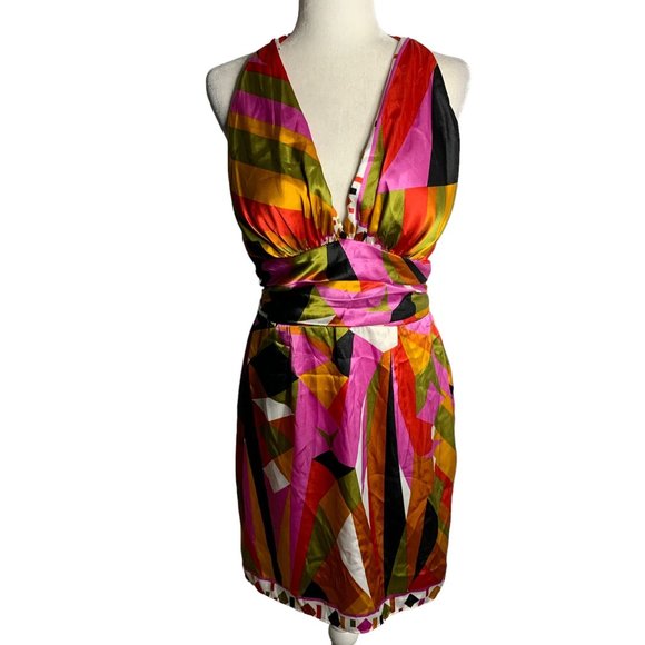 Rubber Ducky Halter Mini Dress L Multicolored V Neck Lightly Padded Zipper - Picture 1 of 6